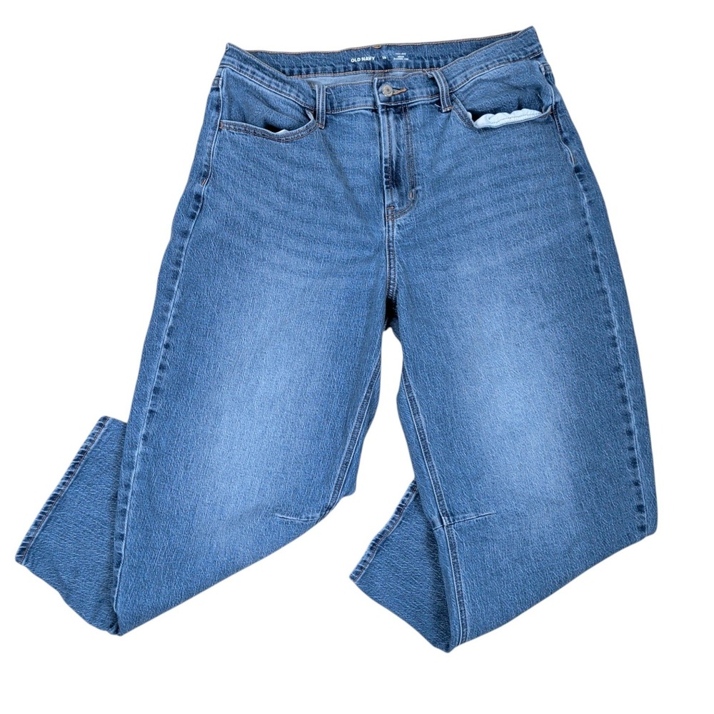 Womens High Rise Barrel Leg Blue Denim Jeans Size 14 Medium Wash